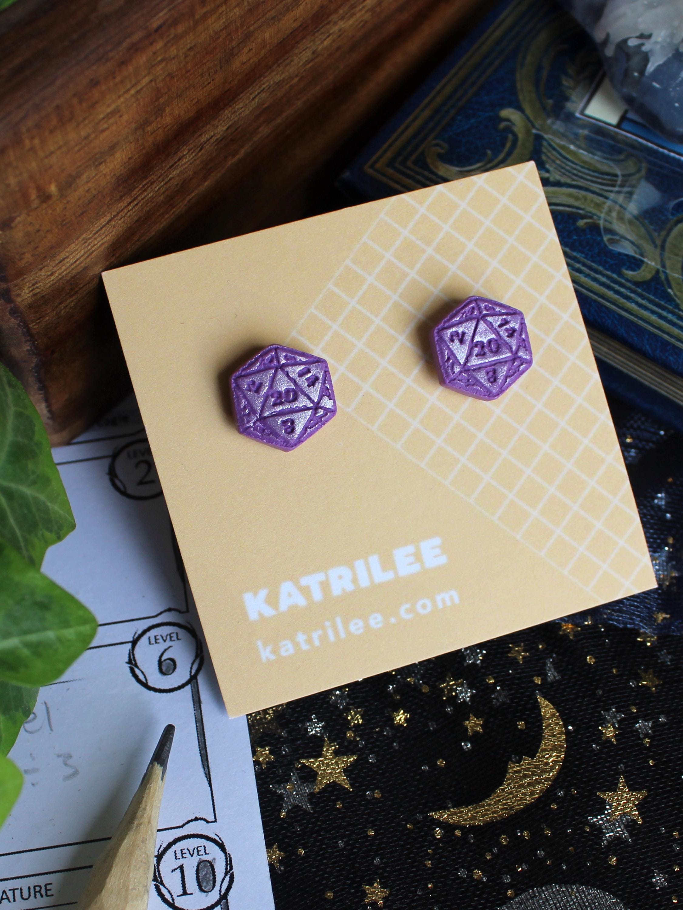 D20 Dice stud Earrings, Polymer Clay, Role Playing Games, DnD Board Games, Gothic, Fantasy, Dragon Dungeon Game Geeky Dungeon Master Gifts