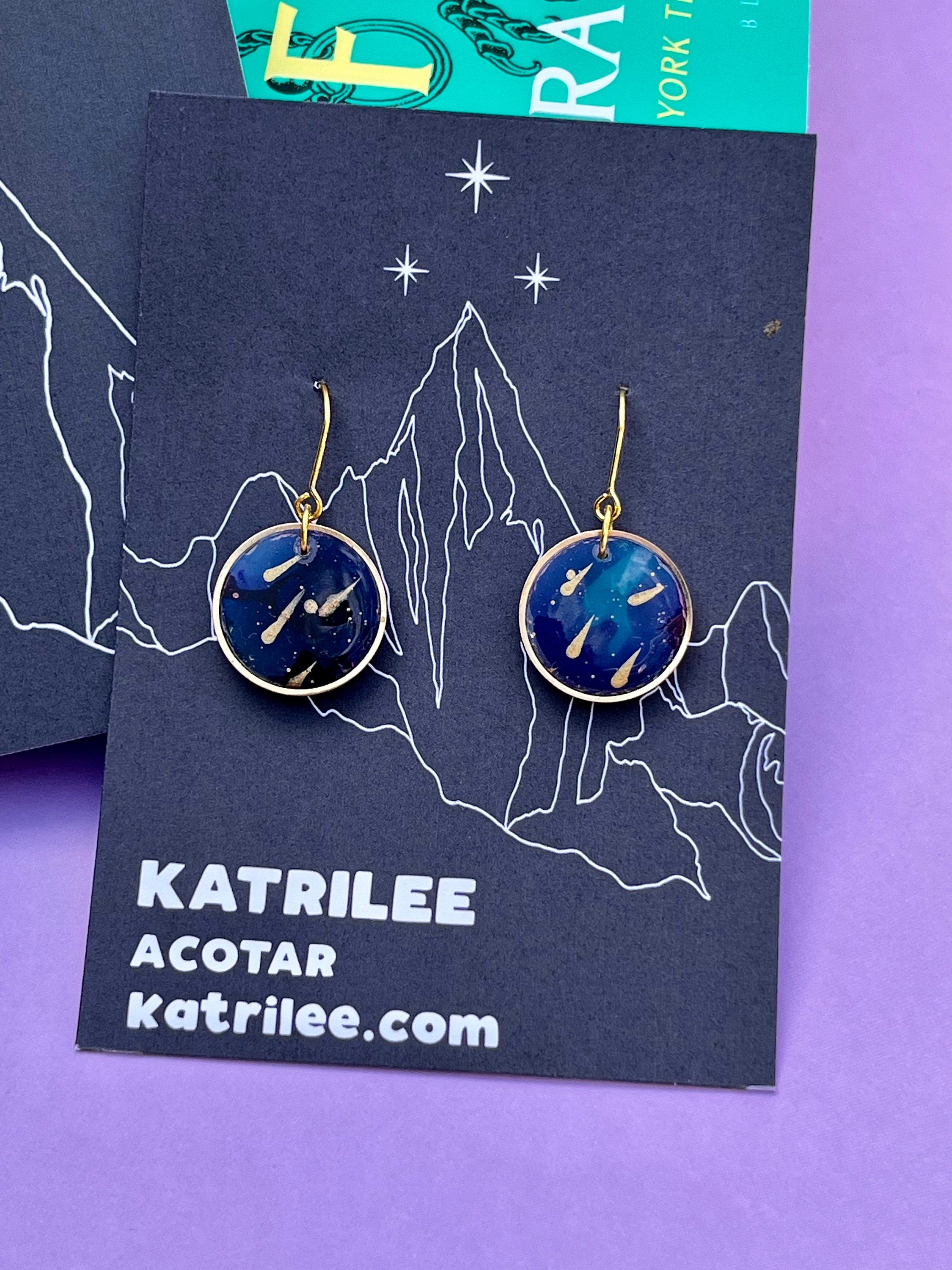 Officially Licenced ACOTAR Velaris Starfall Gold Earrings, Night Court City Of Dreams Feyre Rhysand, Mist and Fury Fae Night Sky, Bookish