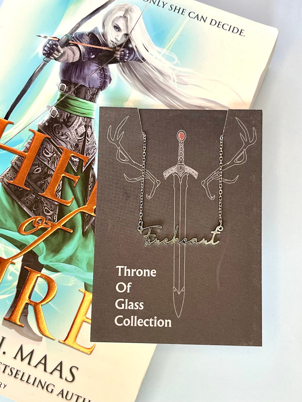 Officially Licenced Fireheart Stainless Steel Necklace, Throne of Glass Merch, Bookish Gifts, Silver Gold Necklace Fantasy Romance Reader