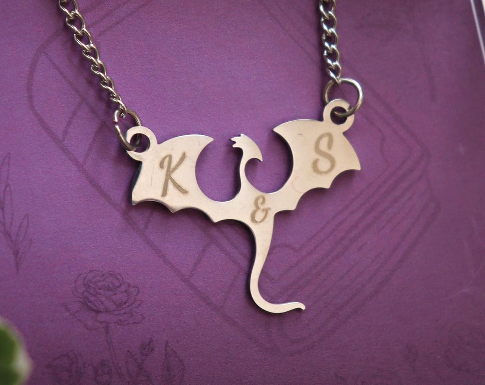 Personalized Dragon Monogram Necklace: Silver Gold Wyvern Pendant